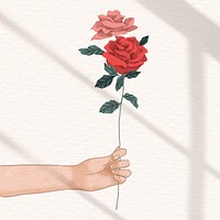 Valentine&rsquo;s rose giving psd romantic couple hand drawn illustration