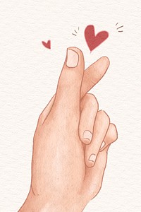 Mini heart hand sign psd cute design element hand drawn illustration