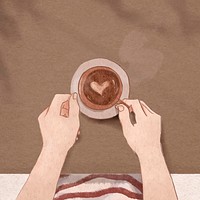 Cute latte art coffee vector flat lay hand drawn illustration social media post