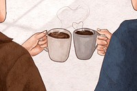 Romantic couple vector on a coffee date hand drawn illustration