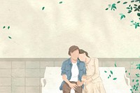 Couple on a date vector in the garden Valentine’s theme hand drawn illustration