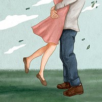 Couple jump hugging psd romantic Valentine’s illustration