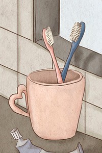 Couple&rsquo;s toothbrushes romantic vector hand drawn illustration