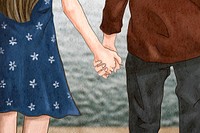 Couple holding hands vector romantic Valentine&rsquo;s illustration