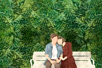 Couple on a date psd in the garden Valentine&rsquo;s theme hand drawn illustration