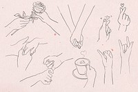 Valentine&rsquo;s and love hand gestures psd grayscale sketch set