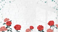 Valentine&rsquo;s red roses frame psd transparent with brick wall background