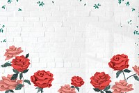 Red roses Valentine’s frame psd with brick wall background