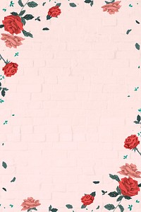 Red roses Valentine&rsquo;s frame psd with pink brick wall lock screen wallpaper