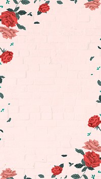 Valentine&rsquo;s red roses frame psd transparent with pink brick wall background<br /> 