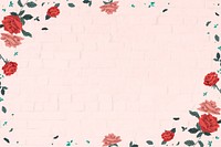 Red roses Valentine’s frame psd with pink color brick wall background