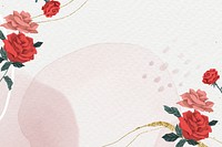 Romantic Valentine&rsquo;s roses with gold border psd watercolor background