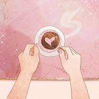 Cute coffee date Valentine&rsquo;s psd pink glittery marble texture social media post