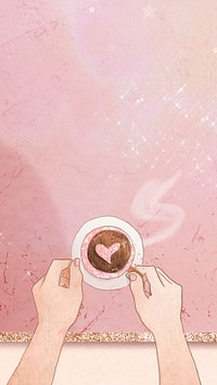 Cute coffee date Valentine’s psd pink glittery marble texture mobile wallpaper