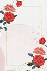 Valentine’s red roses frame psd with watercolor background