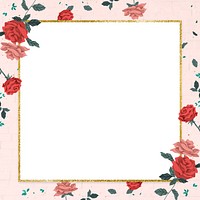 Romantic Valentine’s roses frame psd with pink color background