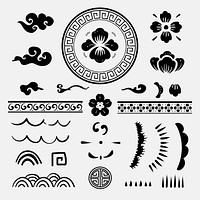 Black Chinese traditional flowers psd temporary tattoos set