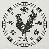 Chinese rooster animal badge psd black new year design element