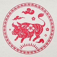 Ox year red badge psd traditional Chinese zodiac sign