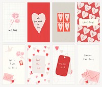 Mobile wallpaper template vector for valentine's day set