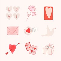 Lovely valentine psd doodle design elements set