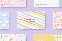 Editable business card mockups psd in cute pastel pattern