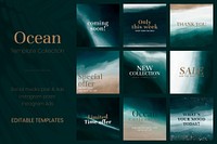 Ocean vector social media ad template set