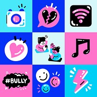 Funky psd illustrations set social media icon