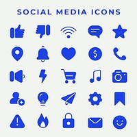 Filled social media icon vector set in blue