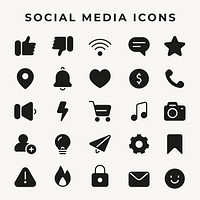 Filled social media icon psd set in black