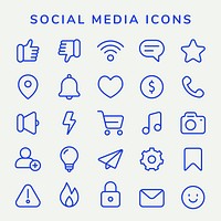 Social media outlined icon vector set with blue