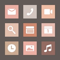 Simple flat app icons psd in earth tone for mobile phone set