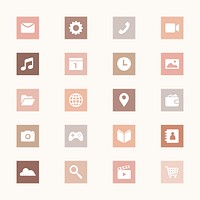 Mobile app icons psd beige theme simple flat style collection