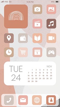 Phone home screen vector aesthetic icon widgets in beige theme