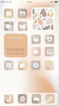 Flat app icons widget psd phone home screen in earth tone