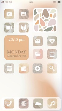 Flat app icons widget vector phone home screen in earth tone