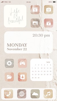 Flat app icons widget psd phone home screen in earth tone