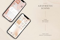 Phone screen mockup psd in beige widgets theme