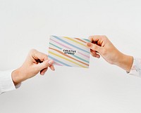 Editable business card mockup psd in pastel stripes pattern