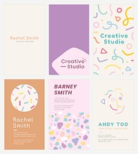 Editable name card template vector set in various soft pastel patterns