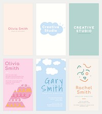 Editable name card template vector set in soft pastel color patterns