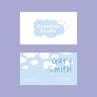 Editable name card template vector in clouds and blue sky pattern