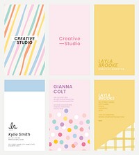 Editable business card template vector in cute pastel pattern set