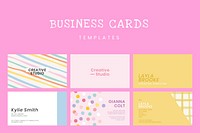 Editable business card template psd in cute pastel pattern set