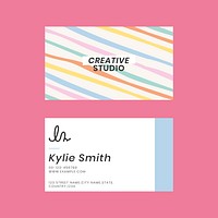 Editable business card template vector in cute pastel stripes pattern