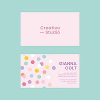 Editable business card template psd in cute pastel polka dots pattern