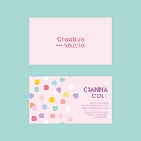 Editable business card template vector in cute pastel polka dot pattern