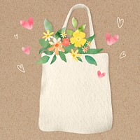 Cloth bag with flowers psd design element