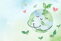 Watercolor background psd with globe hugging itself illustration