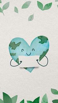 Love earth watercolor wallpaper with globe in heart-shape illustration